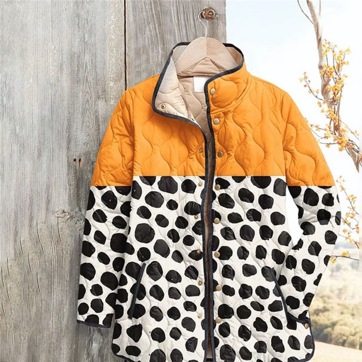 Women Floral Stand Collar Pleated Cotton Sweatshirt